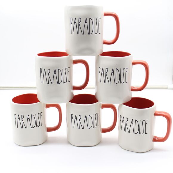 Rae Dunn "Paradise" Coffee Mug Tea Mug Orange 6 Count